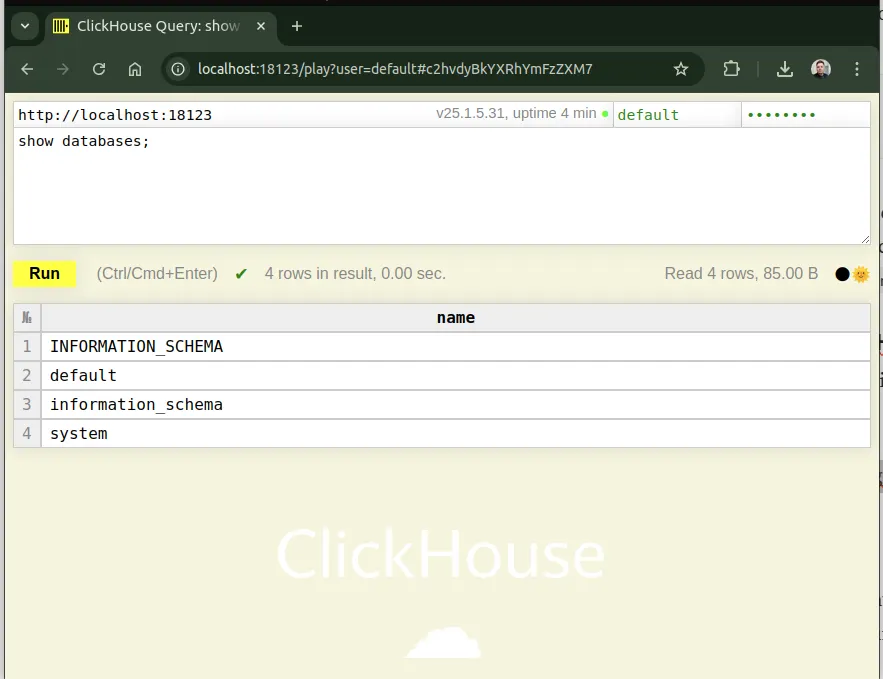 ClickHouse Play no browser